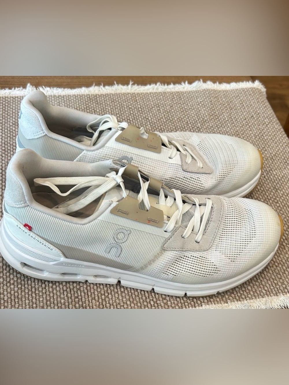 On Running White Mesh Sneakers with Yellow Accents